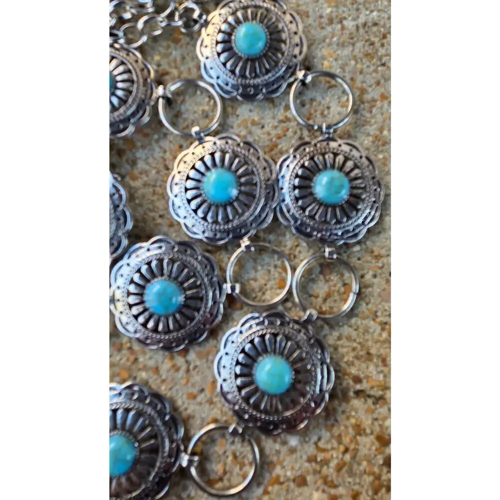 Cowgirl Concho Belt • Silver Medallions & Turquoise Accent • Rodeo / Festival